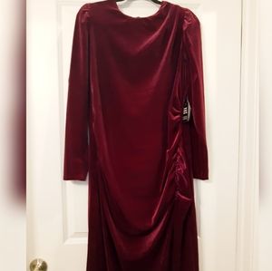 NWT EXPRESS PUFF SLEEVE VELVET RUCHED DRESS